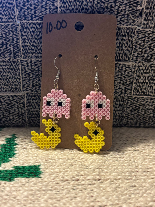 Pink pac man earrings